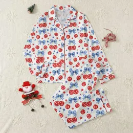 Patriotic Style Lovers' Whimsical Red Cherries Blue Bows White Stars Watercolor Pattern Satin Pajamas Set