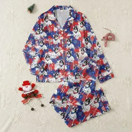 French Bulldog Lovers' Patriotic Illustrative Dogs in Uncle Sam Hats on Distressed Red White Blue Grunge Flag Stars Satin Pajamas Set