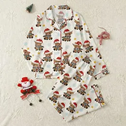 Holiday Enthusiasts' Textured Yarn Highland Cow Christmas Seamless Pattern with Buffalo Plaid Scarves, Santa Hats, Snowflakes Satin Pajamas Set