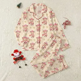 Winter Lovers' Whimsical Baby Highland Cow Hot Pink Gold Glitter Snowflake Knitted Hat Pattern Satin Pajamas Set