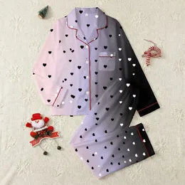 Women's Minimalist Black White Hearts Pink Lavender Black Ombre Pattern Satin Pajamas Set