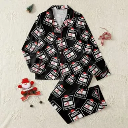 Humorous Holiday Lovers' Black Red White Naughty List Checkbox Pattern Funny Excuse Text Santa Hats Satin Pajamas Set