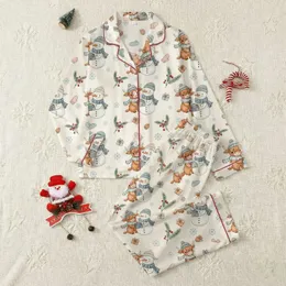 Cozy Winter Lovers' Whimsical Fluffy Highland Cow Snowman Hot Cocoa Blue-Grey Pattern Satin Pajamas Set