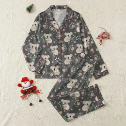 Koala Lovers' Whimsical Scattered Baby Koalas Eucalyptus Blush Pink Teal Floral Charcoal Art Satin Pajamas Set