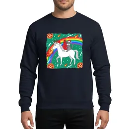 Humorous Christmas Fans' Santa Cat Unicorn Ride, Emerald Galaxy Rainbow Pizza Art Sweatshirt
