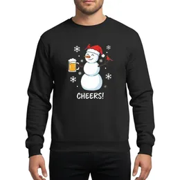 Festive Gatherings Fans Whimsical Hand-Drawn Snowman, Amber Beer Mug, Red Santa Hat, Red Cardinals & White 'CHEERS!' Sweatshirt