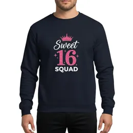 Sweet Sixteen Girls' Hot Pink Glitter 16 Princess Crown White Script Squad Typographic Sweatshirt