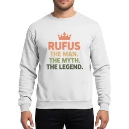 Men's & Grandfathers' Vintage Grunge RUFUS The Man The Myth The Legend Crown Design in Faded Red-Orange, Muted Tan, Olive Green Sweatshirt