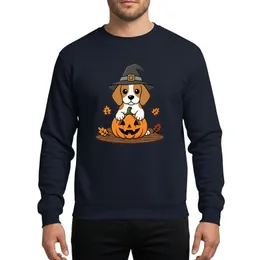 Dog Lovers' Cute Beagle Puppy Witch Hat Jack-o'-Lantern Autumn Leaves Orange & Grey Illustration Sweatshirt