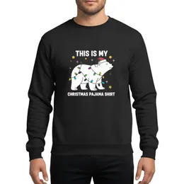 Festive Bear Lovers' White Polar Bear in Red Green Blue Star Christmas Lights with Santa Hat, Playful White Text Sweatshirt