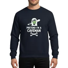 Halloween Fans' Primitive White Caveman Head & Crossbones Graphic with Distressed "PRETEND I'M A CAVEMAN" Text Sweatshirt