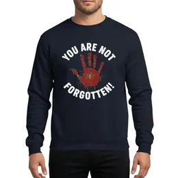 Awareness Advocates' Distressed White 'You Are Not Forgotten' Typography Red Handprint Grunge Art Sweatshirt
