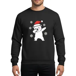 Christmas Fans' Playful Dabbing Polar Bear Red Santa Hat White Pom Pom Pink Cheeks Cartoon Snowflakes Sweatshirt