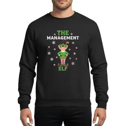 Holiday Families Distressed 'THE MANAGEMENT ELF' Text, Stylized Upright Elf Character & Festive Snowflake Accents Sweatshirt