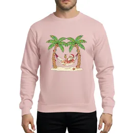 Tropical Christmas Enthusiasts' Whimsical Retro Santa Red Hawaiian Shirt Palm Tree Lights Beach Vacation Sweatshirt