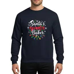 Holiday Bakers' Whimsical Script 'Santa's Favorite Baker' Typographic Art with Holly, Snowflakes, & Colorful Christmas Lights Sweatshirt