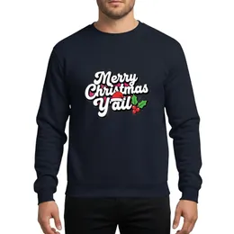 Southern Holiday Enthusiasts' Retro Script 'Merry Christmas Y'all' White Text, Red Santa Hat, Green Holly Design Sweatshirt