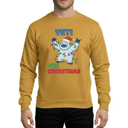 Holiday Celebrators' Energetic Blue-Grey Yeti Tangled in Red, Green, Blue, Yellow Christmas Lights & Santa Hat Artwork Sweatshirt