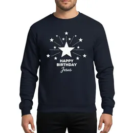 Christmas Season Admirers' White Distressed Radiant Star Cluster with Elegant 'Happy Birthday Jesus' Calligraphy Sweatshirt
