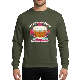 Christmas Humor Lovers' Vintage Amber Bourbon Glass Holly Berries White Text Snowflakes Sweatshirt