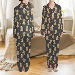 Whimsical Bear Lover Playful Light Brown Cartoon Bears, Cream Hats, Red Pom-poms, Charcoal Gray, Stars & Hearts Fabric Item Satin Pajamas Set