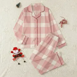 Women's Minimalist Multi-Scale Plaid Design in Pastel Pink, Off-White, Peach, and Muted Beige Satin Pajamas Set