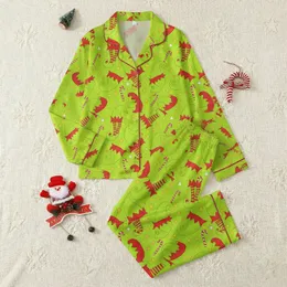 Holiday Celebrants Whimsical Lime Green Red Elf Hat Striped Leg Festive Pattern Satin Pajamas Set
