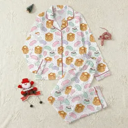 Family Fun Seekers Whimsical Golden Pancakes Hot Cocoa & Pastel Sleeping Masks Confetti Pattern Satin Pajamas Set