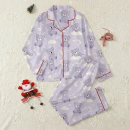 Nursery Decorators' Soft Lavender Crocheted Sleepy Teddy Bear Yawning Snuggling Stars Moons Pattern Satin Pajamas Set