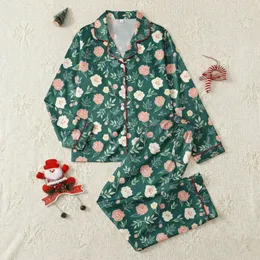 Bridesmaids' & Bridal Party Elegant Emerald Green Botanical Rose Peony Pattern Satin Pajamas Set