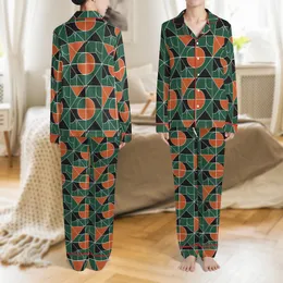 Bridesmaids' Minimalist Abstract Geometric Pattern Deep Forest Green Terracotta Orange Black White Outline Satin Pajamas Set