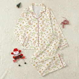 Baby & Kids' Soft Off-White Muted Flat-Style Beige Moon Golden Star Cloud Seamless Pattern Satin Pajamas Set