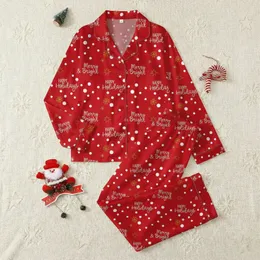 Holiday Celebrators' Festive Red White Polka Dot 'Merry & Bright' Script Golden Yellow Star Snowflake Pattern Satin Pajamas Set