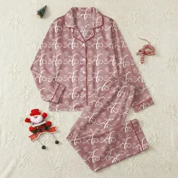 Women's & Girls' Celebratory Elegant Script Initial Rose Line Art Pattern Dusty Pink White Black Satin Pajamas Set