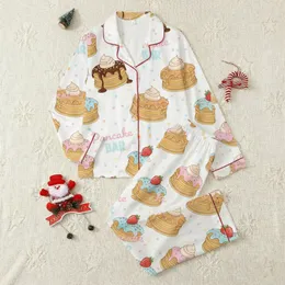 Party Hosts' Whimsical Golden Yellow Pancake Stacks Pastel Sprinkles 'Pancake BAR' Text Pattern Satin Pajamas Set