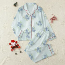 Grandmas' Dusty Blue Rose & Pale Sage Leaf Watercolor Floral Keepsake Art Design Satin Pajamas Set