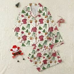 Whimsical Holiday Pajama Pattern with Reindeer, Gingerbread, Santa Hats in Crimson, Green, Gold Hues Satin Pajamas Set