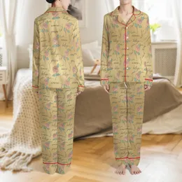 Bridal Party Members' Elegant Champagne Gold Peachy-Pink Rose & Sage Leaf Pattern with Charcoal Script Satin Pajamas Set