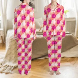 Elegant Delicate Botanical Script White Line Art Coral Pink Fuchsia Creation Satin Pajamas Set
