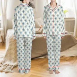 Naive Rustic Style: Muted Blue-Grey Starburst Rhombus Pattern - Folk Art Motif Satin Pajamas Set