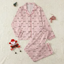 Women's Delicate Light Pink Bella Script Repeating Pattern with Subtle Black Hearts Satin Pajamas Set