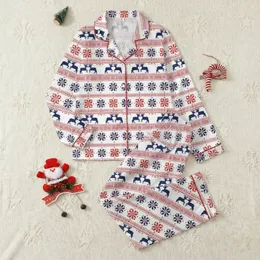 Family Traditional Fair Isle Pattern with Deep Navy Pixelated Reindeer, Vibrant Red Geometric Stripes, and Stylized Snowflakes on White Satin Pajamas Set