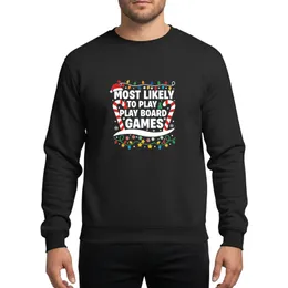 Most Likely To Play Board Games Family Christmas Santa Hat Lights Dice Game Pieces Sweatshirt
