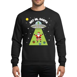 Funny Xmas Alien UFO Abduction: Get In Santa Flying Saucer Design Sweatshirt