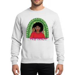 Lucky Teacher St. Patrick's Black Woman Natural Hair Green Rainbow Shamrocks Sweatshirt