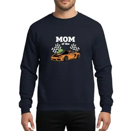 Mom of Birthday Boy Racing Orange Sports Car Checkered Flags Distressed Typography Sweatshirt