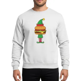 Whimsical Cheeseburger Elf Family Matching Holiday Outfit: Cartoon Foodie Character with Striped Legs Sweatshirt