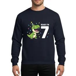 Roar! I'm 7! Green T-Rex Dinosaur 7th Birthday Party Cartoon Confetti Kid Sweatshirt