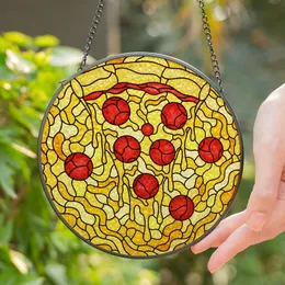 Pizza Lovers' Vibrant Stained Glass Pepperoni Pizza Art with Melted Cheese & Golden Crust Mosaic Stained Glass Suncatcher