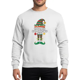 Whimsical Tree Decorating Elf Family Group Golden Bell & Striped Shoes Christmas Sweatshirt